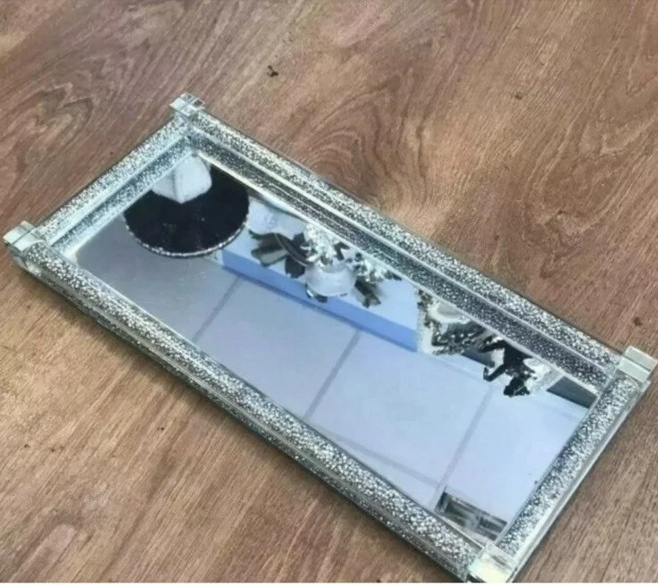 New Silver All Crushed Crystal Mirrored Tray, Placement or Serving Tray Tea - Image 2 of 3