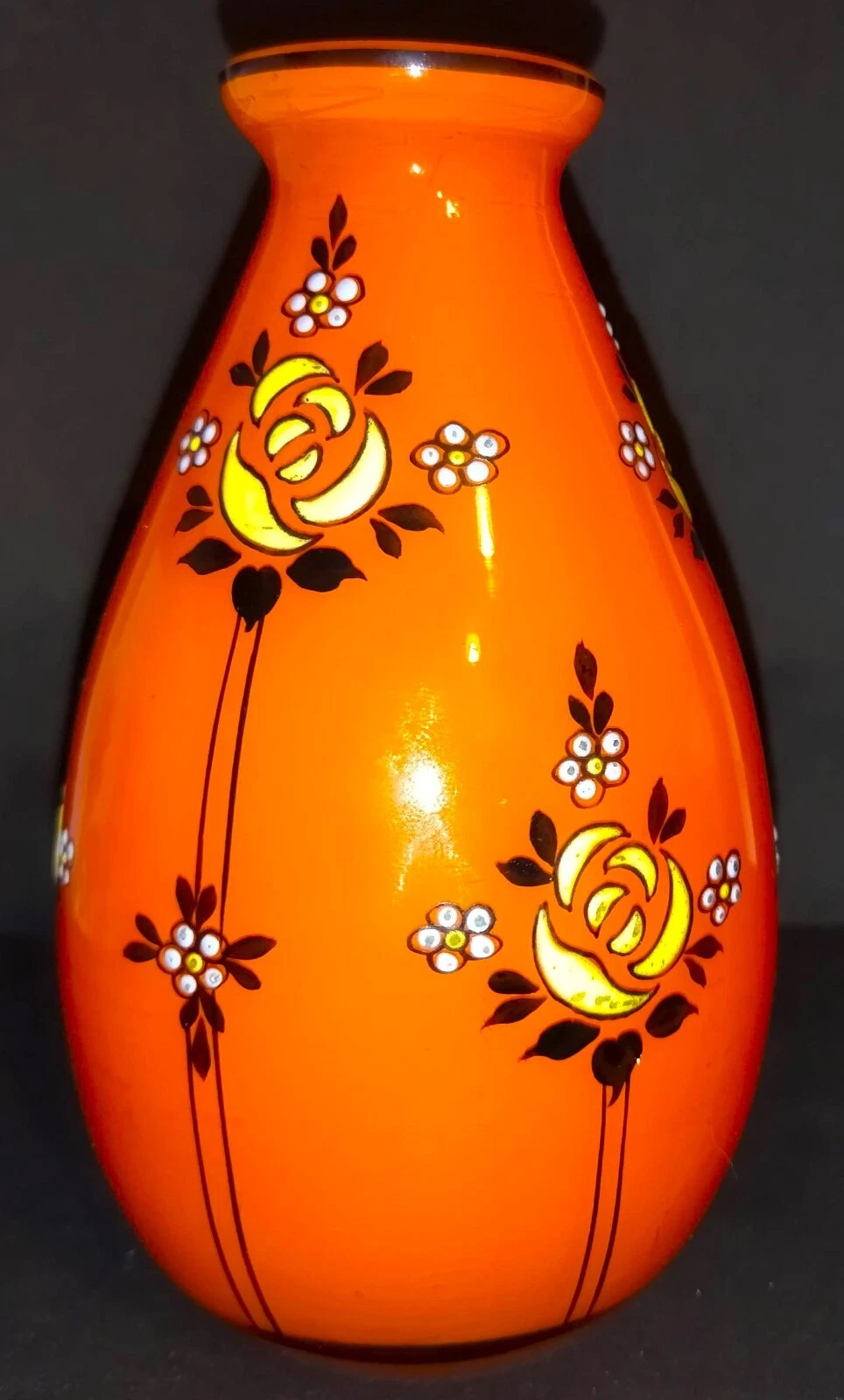 Andre Delatte Nancy tango glass verre vase Art Deco enamel email Fleurs Solei