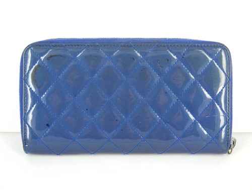 Chanel Patent Matelasse Blue Zip Around Purse Wallet - Picture 7 of 8