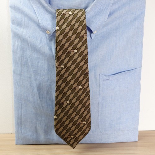 Mens Neck Tie Green Wavy Striped Color Block Silk Classic Sage Suit MILANO Italy