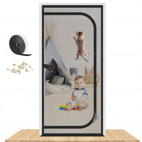 Heavy Duty Cat Pets Mosquito Proof Screen Curtain Door with Bilateral Zipper - Picture 29 of 48