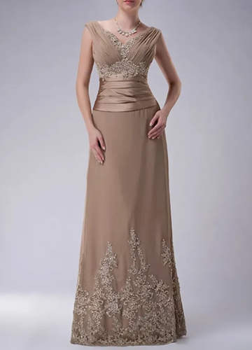 Elegant Mother of Bride Dress Satin Plus Size Champagne Chiffon Lace Prom Party - Picture 2 of 10