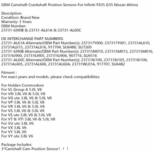 Nockenwellen Positio Sensor 23731-6J90B 23731-Al61A 23731-Al60C Für Nissan G35 F - Zdjęcie 9 z 9