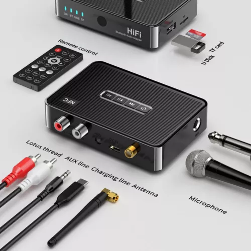 Bluetooth 5.1 Receiver NFC Wireless 3.5mm Jack AUX to 2 RCA Audio Stereo Adapter