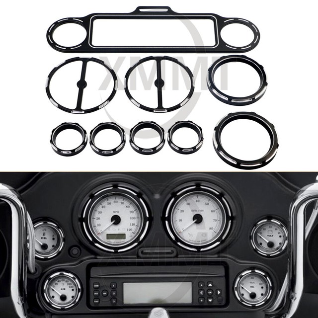 Black Gauge Bezel Speedometer Speaker Trim Ring Kit For Harley Street