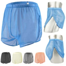 Men's Boxer Shorts Loose Split Side Mesh See-Through Breathable Men Boxer Briefs