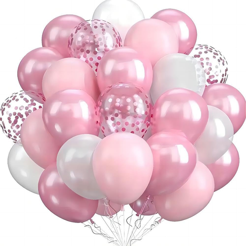 60Pc Light Pink Balloons - Metallic Pink, Latex, Confetti, Pear White for Birthd