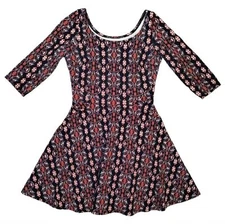 HOLLISTER Y2K 3/4 Sleeve Flare Mini Dress Size XS Blue Cream Coral