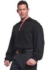 Pirate Shirt Black Adult Men's Costume Renaissance Lace-up Front Halloween