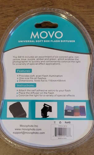 (1 Qty) MOVO SB16 Universal Mini SoftBox Flash Diffuser with 6 color gels - Picture 2 of 3
