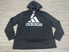 adidas Aeroready Big Logo Fleece Hoodie Womens Plus Size 1X Black Sweatshirt 75