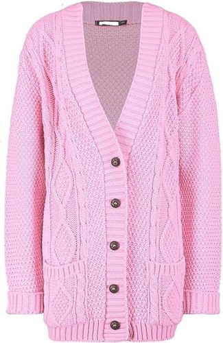 Women Ladies Long Sleeve Button Top Chunky Aran Cable Knitted Grandad Cardigan - Picture 5 of 32