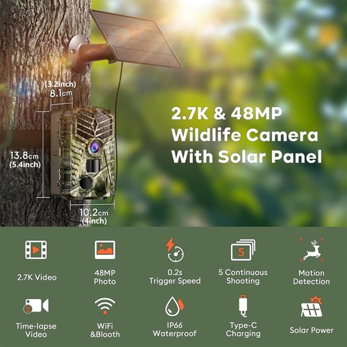 Wildkamera mit App - 2,7K 48MP WLAN Wildtierkamera Solar mit Bewegungsmelder - Bild 4 von 16