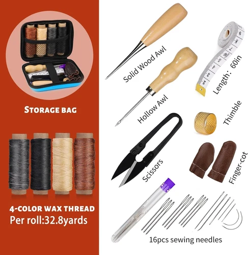 Leather Repair Sewing Kit Upholstery Thread Stitching Sewing Needles Awl Tools - Picture 11 of 23