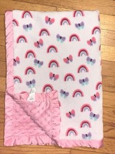 Parent's Choice Rainbow Butterfly Pink Minky  Satin Trim Baby Blanket