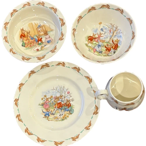 Vintage Royal Doulton Fine Bone China Bunnykins Children's Set Plate/2 Bowls/Cup