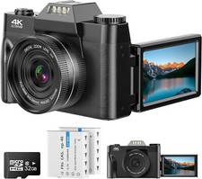 4K Point and Shoot Digital Camera 48 MP 16X Zoom LCD Screen 32 GB SD Card