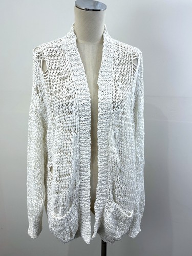 IRO JEANS Navah White Ribbon Knit Distressed Cardi sz 12 RRP $505 USD [kh