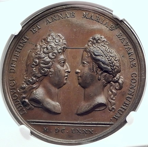 1680 FRANCE ROI LOUIS XIV & Grand Dauphin Fils avec MÉDAILLE MARIE-ANNE NGC i82344 - Photo 1/5