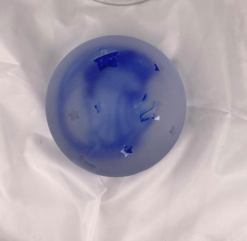 Glass Paperweight Blue Swirl Satin Finish Stars Artist Signed JK 7/95 Round - Picture 14 of 19