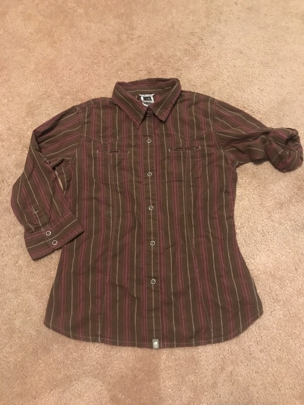 The North Face Womens Western Style 3/4 Sleeve Plaid Snap Front Shirt Small