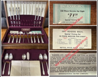 VICTORY SET w/STERLING KNIVES 1847 Rogers 1937 First Love