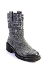 Chanel Womens Slip On Block Heel Cap Toe Tweed Boots Gray Black Size 38