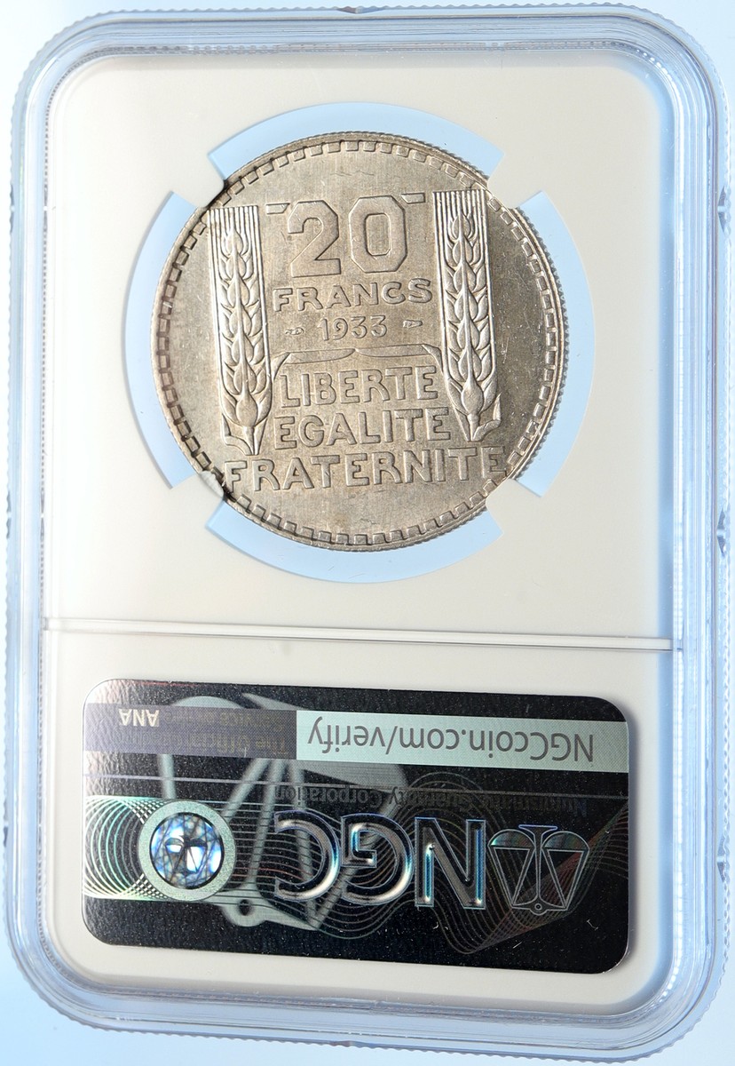 1933 FRANCE Authentic Vintage French MOTTO Old Silver 20 Francs