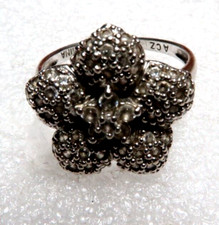 VINTAGE SOUTHWEST STERLING SILVER CLEAR COLOR CZ FLOWER RING SIZE 10
