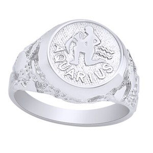 Authentic Aquarius Zodiac Band Men's Ring 14k Gold Plated 925 Sterling