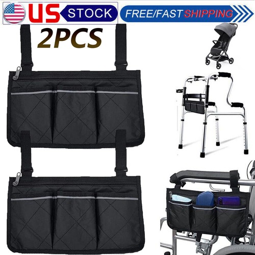 2X Outdoor Wheelchair Side Pouch Storage Bag Armrest Pocket Organizer Holder New - 第 1/8 張圖片