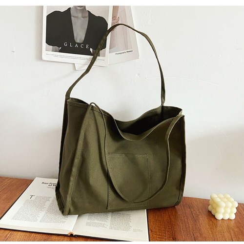 Two-sided Canvas Bag Solid Color Tote Bag Fashion Shopper Bag Female - Picture 10 of 16