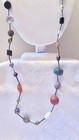 Vintage Glass And Mixed Materials Silver Bar Long Necklace 925 Marked Clasp — photo 2