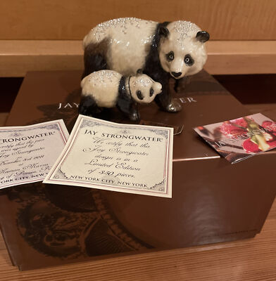 JAY STRONGWATER BAI YUN & SU LIN PANDA MOTHER & CUB - Signed MIB, COA