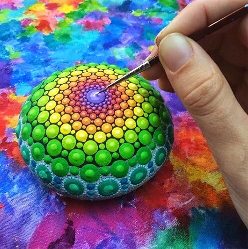 Hand Painted Stone Design Master Artist Mandala Stone Painting Calmer 2.5"x 2" - Bild 6 von 6
