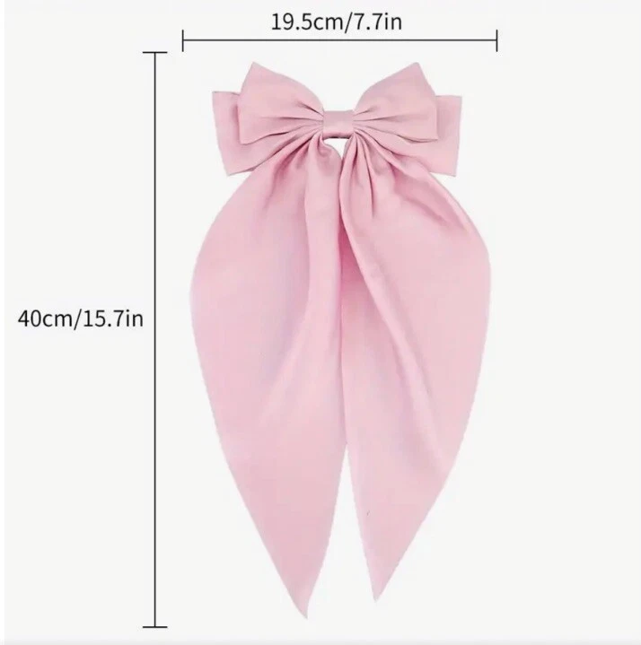 Hot Pink Satin Stylish Bow Big Ribbon Hair Clip Tie All Hair Types Non Slip - Image 3 of 4