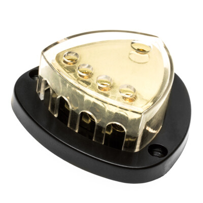 Bloc Distribution Câble 12V Voiture - 1 Entrée 16mm² / 4 Sorties 10mm² - Plaqué Or