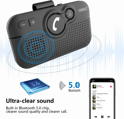 Handsfree Bluetooth Car Kit for Cell Phone, Wireless Bluetooth Speaker for Car, - Picture 2 of 12