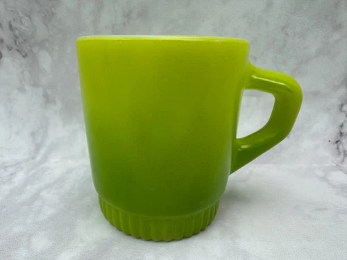 Vintage Anchor Hocking Fire King Green Stackable Coffee Cup Mug Ovenproof 3 1/2"