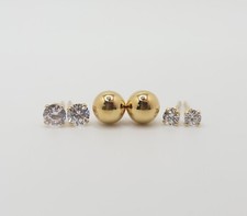 3 Set Gold Plated Ball  CZ Stud Earrings .925 Sterling Silver - BS359
