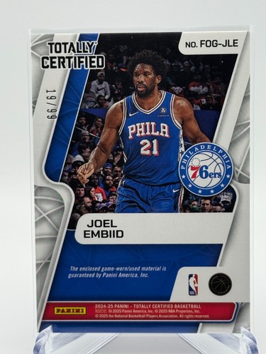 2024-25 Panini Totally Certified Joel Embiid Game Worn Patch 79/99 - Picture 2 of 2