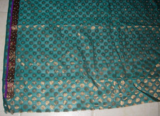 women vintage shawl dupatta Scarf India fabric rhinestone jewel teal gold 176x41