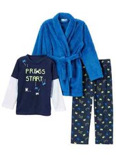 Toddler Boys Plush Blue Gamer Hoodie Bath Robe Pajamas Sleep Set