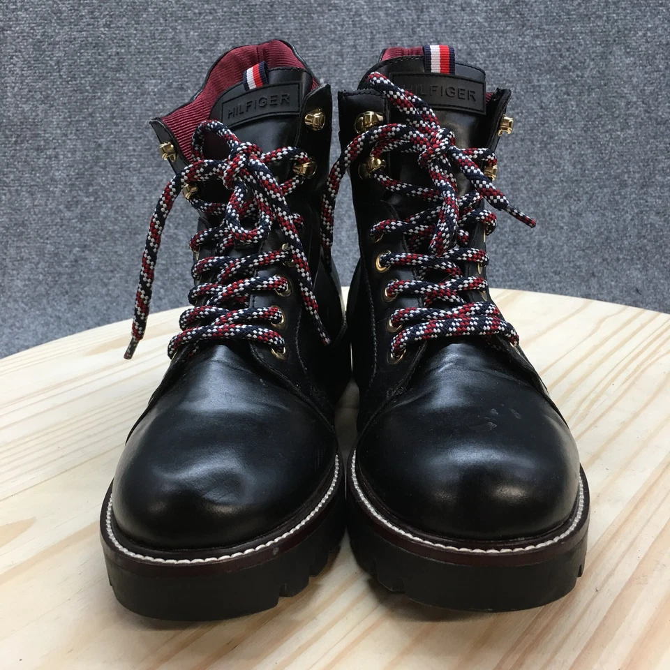 Tommy Hilfiger Botas Mujer 10 M Twleda2 Combat Negro Imitación Cuero Con Cordones Foto 4 de 4