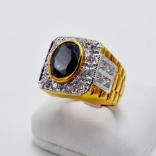 Anillo Hombre Negro Ónix Simulado Oro Amarillo 24K Relleno GP Estate Vestido Talla 9.5