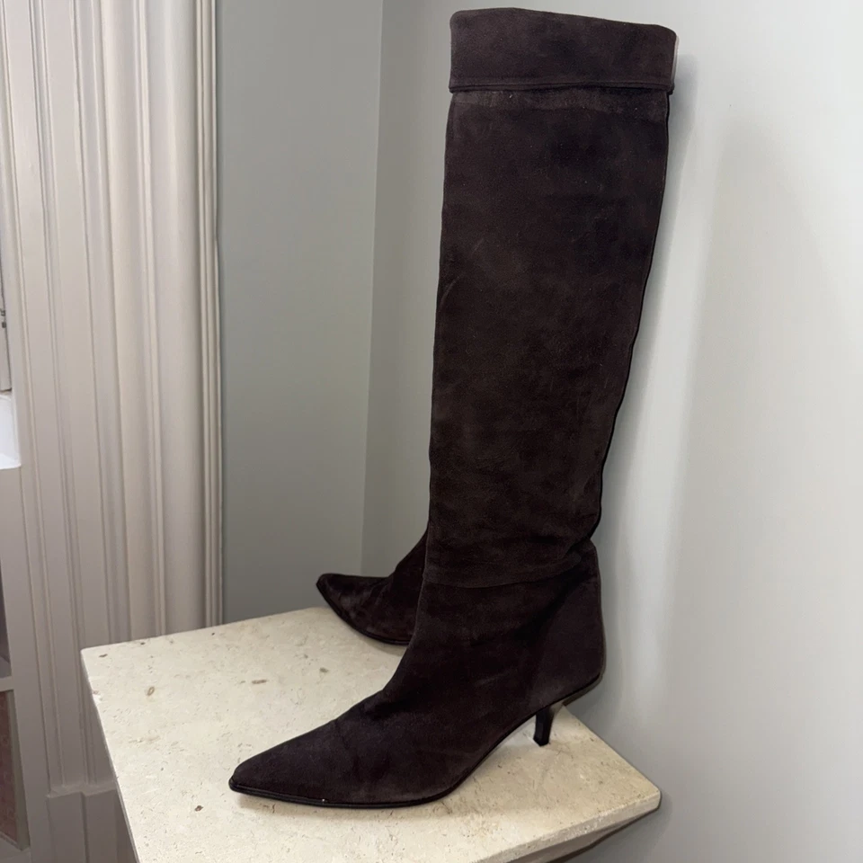 GUCCI Botas Altas Marrón Gamuza Punta Punta Punta Para Mujer Talla 10 – Estilo Diseñador Lujo Foto 2 de 4