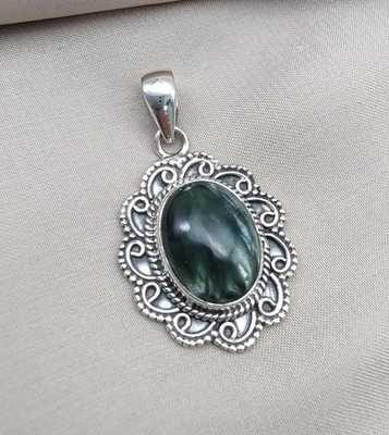 Seraphinite Colgante 925 Plata Verde Curación Cristal Joyería Cumpleaños Regalo - Imagen 1 de 4