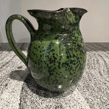 Jug Pot Pitcher Pottery Green Speckled Marked Glazed Pottery Stoneware