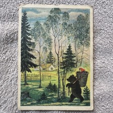 Postal de colección de la URSS 1958 Masha y el oso cuento de hadas ruso Yuri Vasnetsov