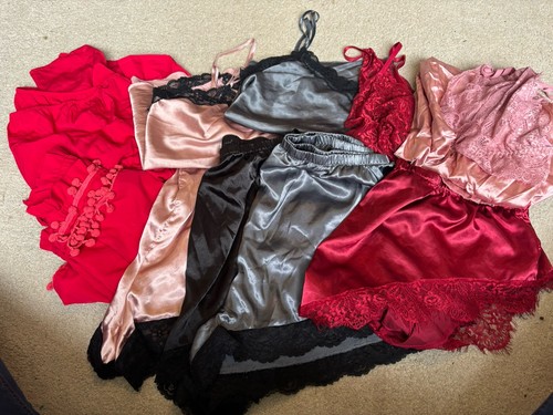 Damen Pyjama Set und Nachthemd Übergröße Satin Füße
